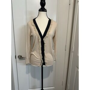 J.Crew Ariana Ruffle Trim Cardigan Heathered Black With Silk Trim Detail‎ Size M
